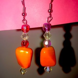 Unique Custom Original Retro Stone and Beaded Earrings for pierced ears.